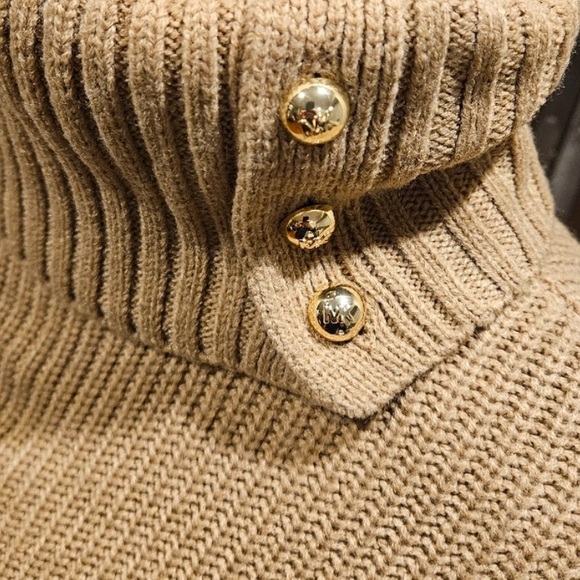Michael Kors Shaker Poncho Cape Turtleneck Sweater - one size - gold brown tan - Picture 7 of 7